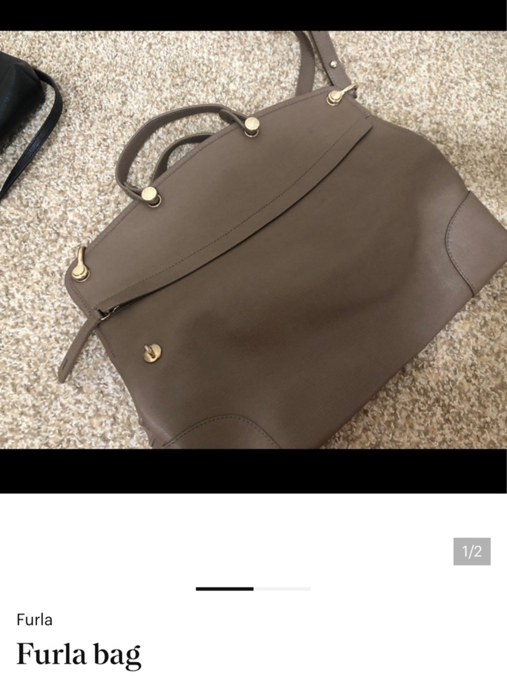 Furla Taupe-Brown Leather Top-Handle Satchel with Gold Hardware